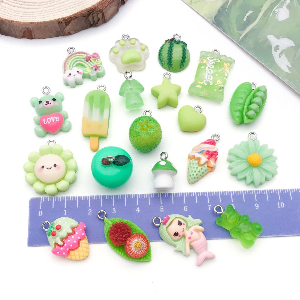 Green Resin Watermelon Ice Cream Bear Orange Charm Pendants for DIY Bracelet Necklace