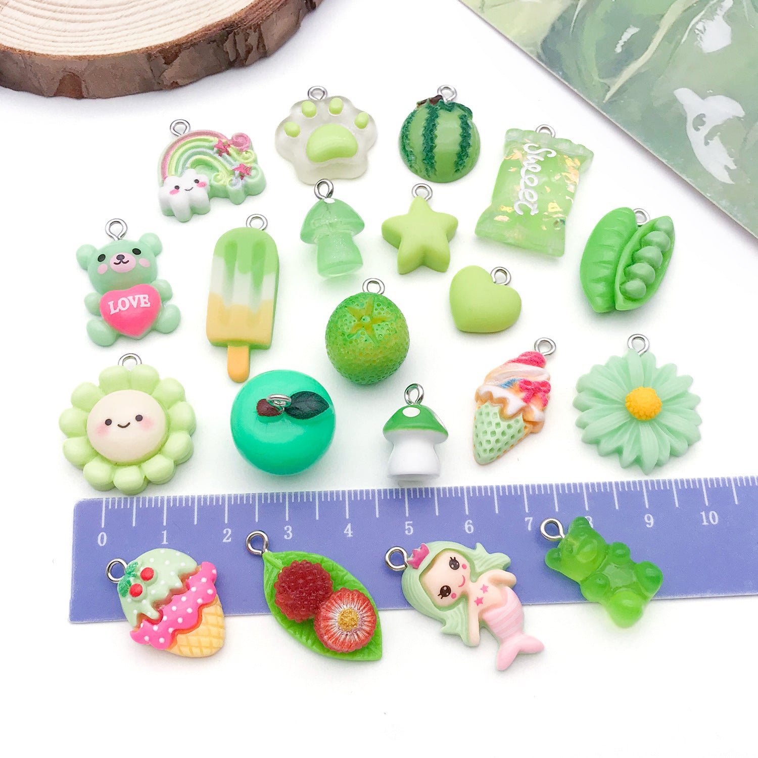Green Resin Watermelon Ice Cream Bear Orange Charm Pendants for DIY Bracelet Necklace
