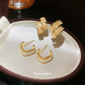 Gold Rectangular Crystal Huggie Earrings Fashion Jewelry Accessory view 1