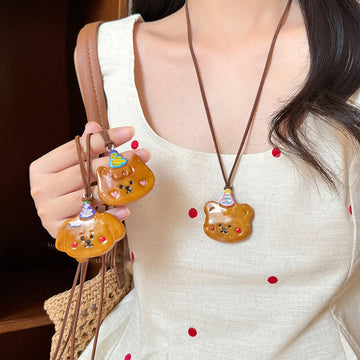 Flocked Bear Pendant Cord Necklaces in Two Colorways