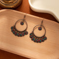 Antique Bronze Crescent Bead Fringe Long Hook Earrings view 3