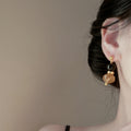 Black And Amber Beaded Drop Stud Earrings With Decorative Details view 2