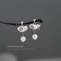 Silver Tone White Flower And Pink Round Stone Drop Stud Earrings view 4