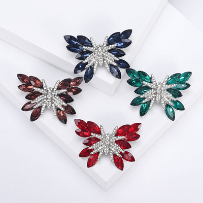 Layered Crystal Butterfly brooch front view on a white background