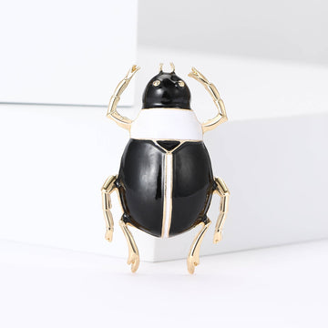 Black Enamel Beetle Brooch With Gold Tone Legs Jacket and Scarf Accessory