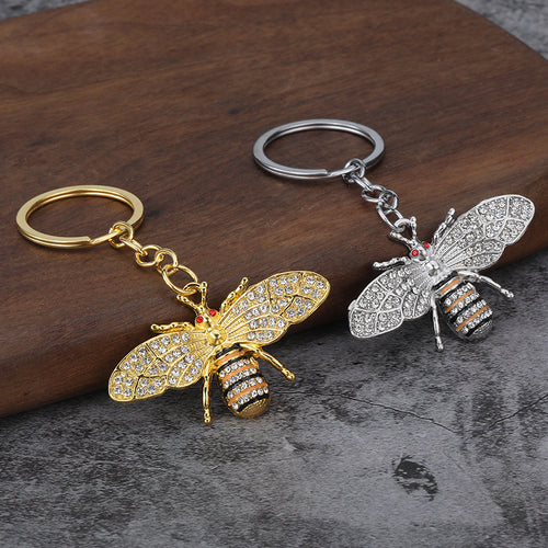 Bee Crystal Rhinestone Metal Keychain for Car Bag Backpack Accessory