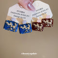 Blue Floral Square Stud Earrings Fashion Jewelry Collection view 3
