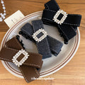 Fabric Bow Twist Claw Clip Rhinestone Buckle Brown Grey view 4