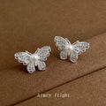 Silver Tone Clear Stone Butterfly And White Pearl Center Stud Earrings view 4