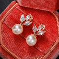 Marquise Clear Leaf Faux Pearl Drop Earrings Three Tones view 6