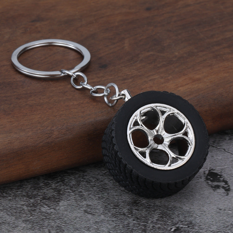 Car Wheel Rim Rubber Keychain Racing Tire Hub Pendant
