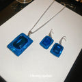 Blue Rectangle Crystal Pendant Necklace Matching Hook Earrings view 2