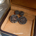 Gunmetal Filigree Double Circle Drop Stud Earrings view 4