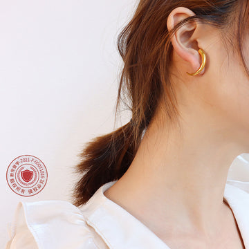 Gold And Steel Crescent Moon Tube Stud Earrings Pair