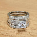 Princess Cut Triple Band Ring Set Silver Gold Engraved view 2