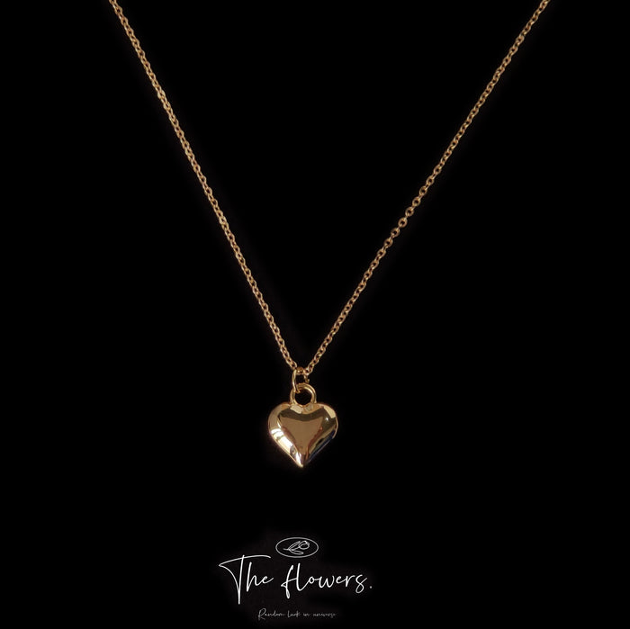 Gold Tone Polished Three Dimensional Heart Pendant Chain Necklace