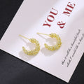 Silver Crushed Texture C Shape Open Hoop Stud Earrings view 2