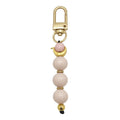 Pink And Ivory Beaded Crescent Moon Gold Tone Clasp Keychain view 5