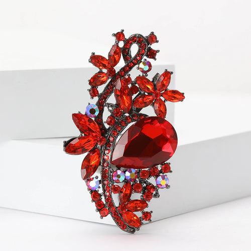 Large Crystal Leaf Swirl Brooch in Ten Colors angled front view
