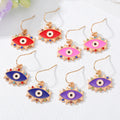 Gold Tone Colorful Enamel Lash Evil Eye Hook Earrings view 1