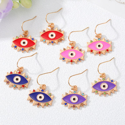 Main product view of gold Tone Colorful Enamel Lash Evil Eye Hook Earrings
