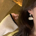 White Fabric Flower Hoop Drop Earrings with Reflective Details view 4