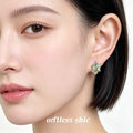 Silver Tone Pale Green Rectangular Stone Crystal Edge Stud Earrings view 2