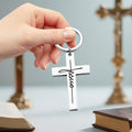 Stainless Steel Jesus Script Cross Pendant Keychain view 4