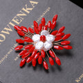 Red Beaded Flower Burst Brooch With White Pearl Center view 4