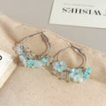 Green and Blue Translucent Flower Cluster Hoop Earrings view 4