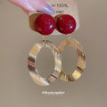 Gold Brushed Oval Drop Earrings with Round Studs Jewelry Accessory view 4