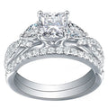 Silver Tone Princess Cut Clear Stone Bridal Ring Set Sizes 6-10 view 1