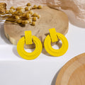 Matte Ribbed Circle Drop Stud Earrings Green Yellow Blue Red view 2