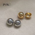 Large Polished Dome Ball Stud Earrings Gold Silver view 1
