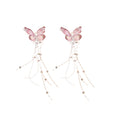 Green Pink Or Blue Sheer Butterfly Hair Clip With Long Bead Chains view 5