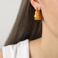 Layered Wavy Bag Shape Chunky Hoop Earrings Gold Steel view 7