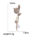 Clear Rhinestone Tulip Brooch Pearl Stem Silver or Gold view 5