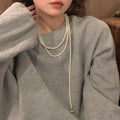 Double Layer White Pearl Necklace Long Drop Heart Charm view 1