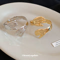 Sculpted Hands Open Cuff Bracelet Gold Silver Metal view 2