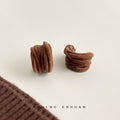 Flocked Geometric Half-Hoop Stud Earrings Wine and Brown view 4