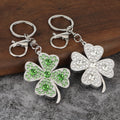 Clear And Green Four Leaf Clover Metal Keychain With Lobster Clasp view 1