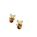 Gold Tone X Stud Earrings With Brown Round Drops Matching Jewelry Pair view 5