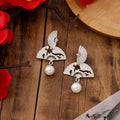 Gold and Silver Folding Fan Pearl Look Dangle Earrings view 4