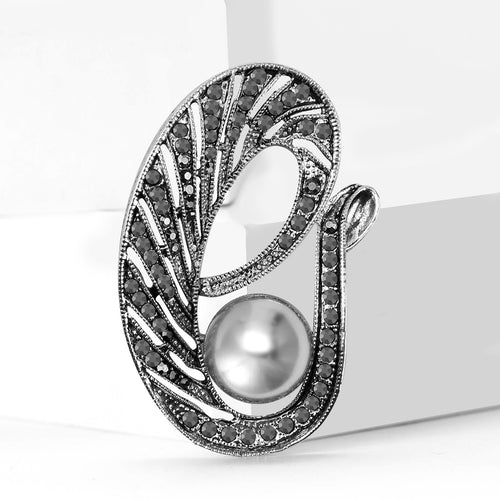 古银抽象环形珍珠胸针 shown in product view 2 with visible metal and stone details