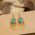 Nine Antique Gold Colored Stone Tassel Hook Earrings view 6
