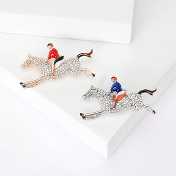 Crystal Horse and Rider Brooch In 2 Color Variants
