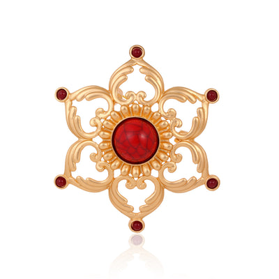 Front product view of the heart brooch pin in gold and red