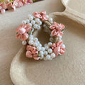Pearl Satin Flower Hair Ties Pink White Ribbon Two Styles view 6