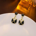 Gold Enamel Geometric Teardrop Drop Earrings Black Wine view 6
