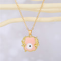Gold Tone Square Bamboo Frame Evil Eye Pendant Necklaces in Five Colors view 4